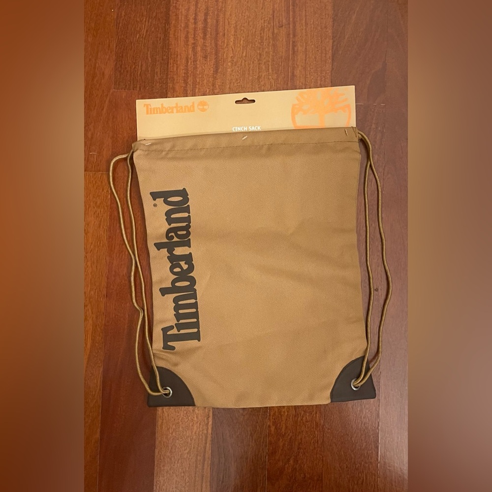 NWT Timberland Cinch SACK Backpack Bag Tan School Gym  Christmas Holiday Gift